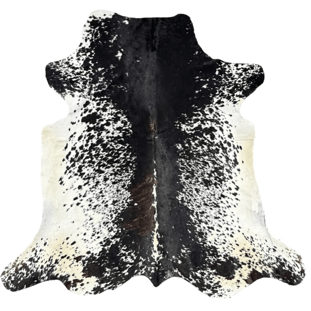 Large premium cowhide rug from Cowhide Rugs London, 240cm x 200cm, with natural cowhide pattern and soft texture.