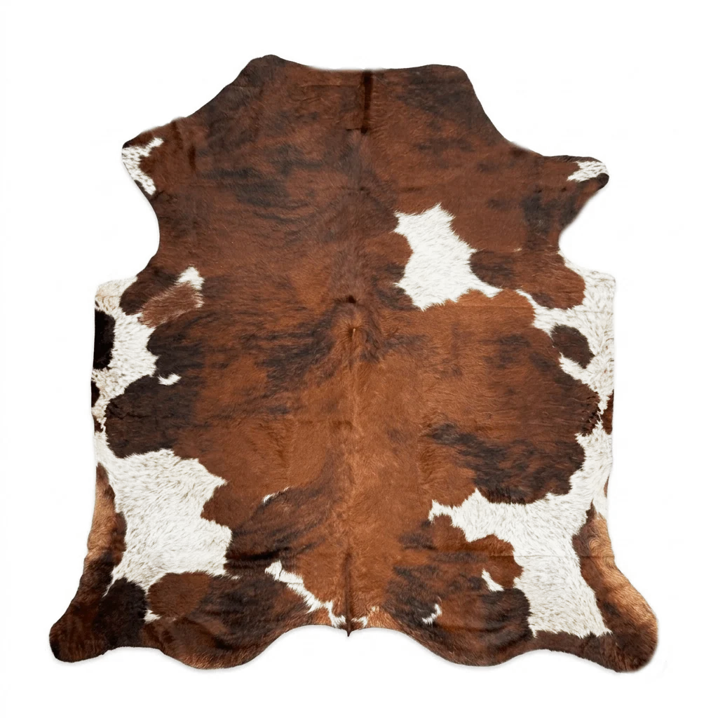 Brown and white cowhide rug o