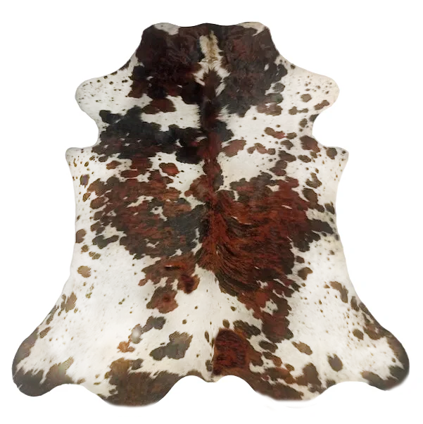 Cowhide rug with brown and white pattern 