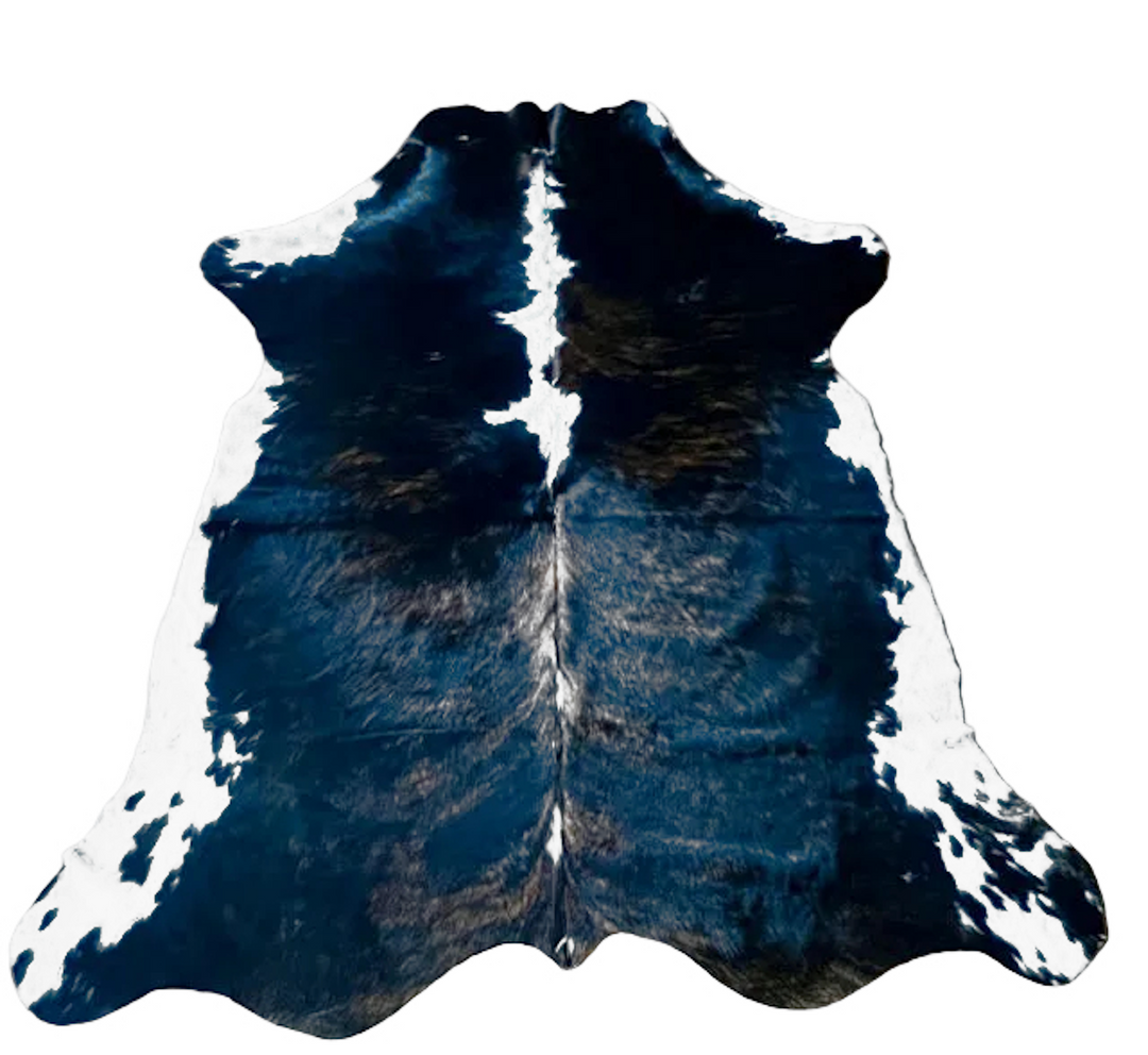 Luxury Cowhide Rug AU14 from Cowhide Rugs London, 218cm x 218cm, natural cowhide with distinctive pattern and texture.