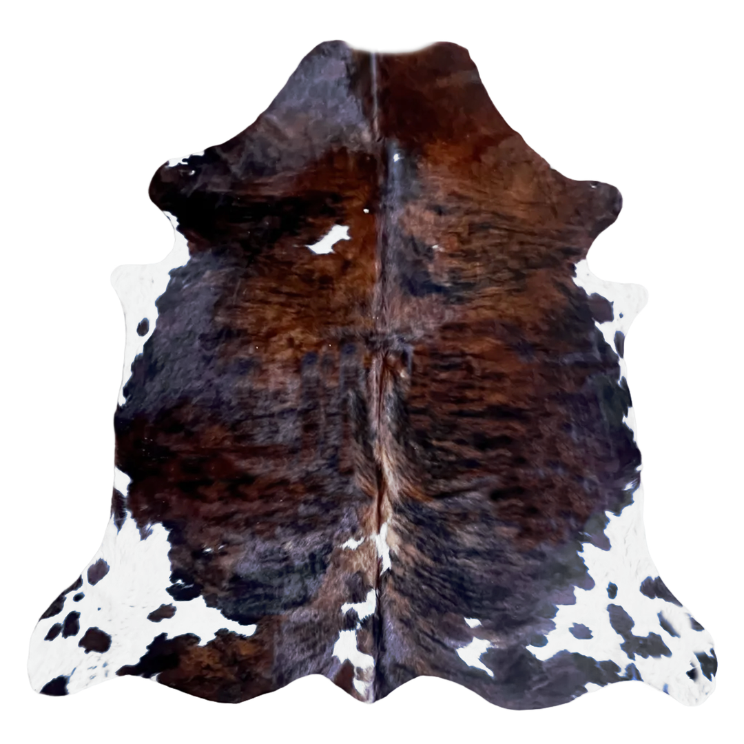 AU194 cowhide rug, 200cm x 170cm, natural hide with distinctive brown and white markings