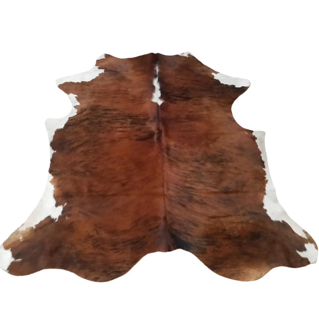 AU3812 cowhide rug, 200cm x 180cm, natural hide with distinctive markings by Cowhide Rugs London