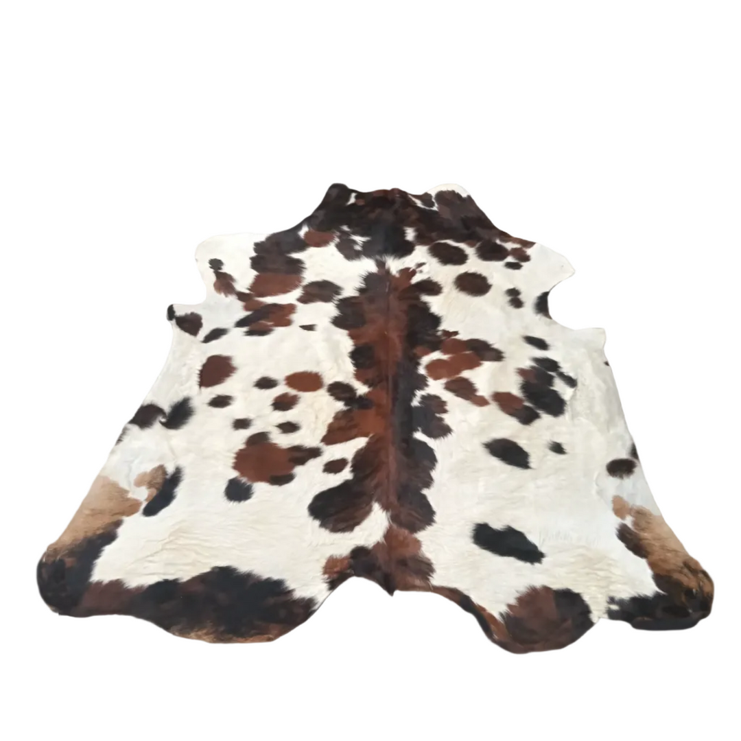 AU4242 brown and white cowhide rug, 195cm x 190cm, natural hide shape