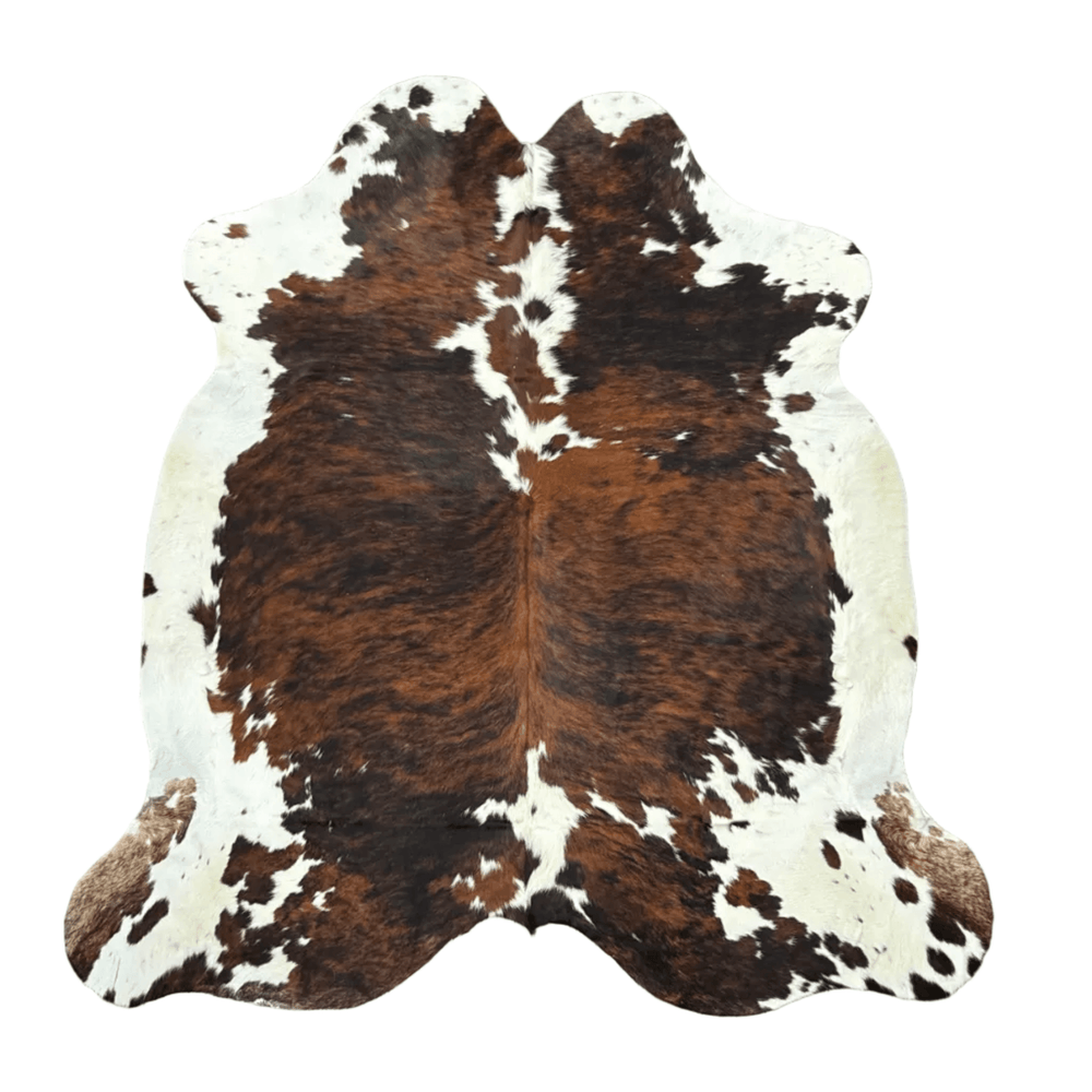 Large premium cowhide rug by Cowhide Rugs London, H59, 230cm x 220cm, natural cowhide with distinctive markings and texture.