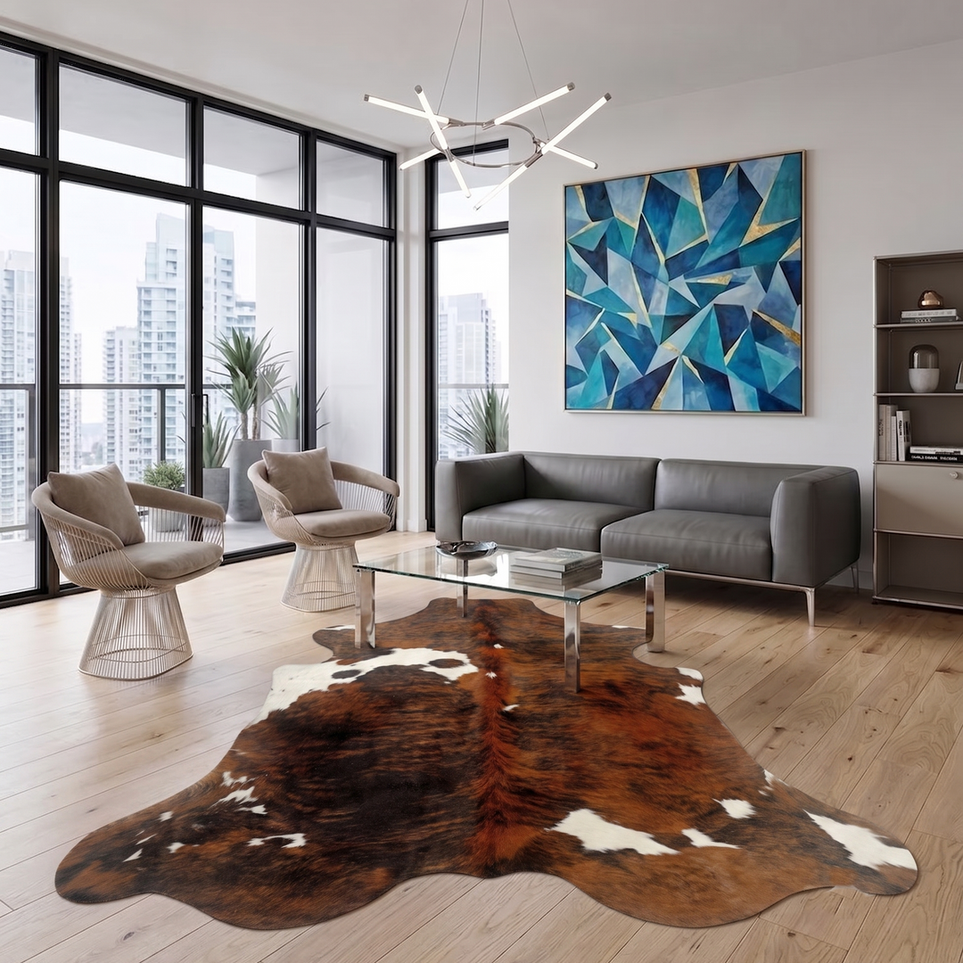 cowhide rug in living room