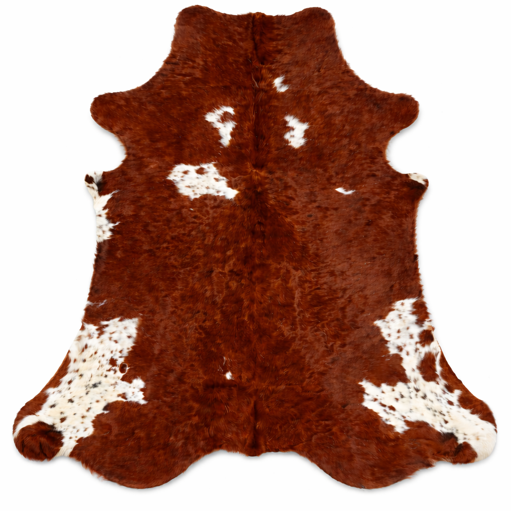 Premium cowhide rug from Cowhide-Rugs-London, 190cm x 170cm, featuring natural cowhide pattern and texture.