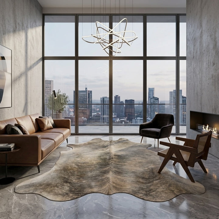 cowhide rug grey in living room
