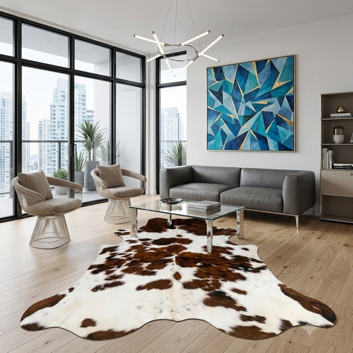 cowhide rug in living room