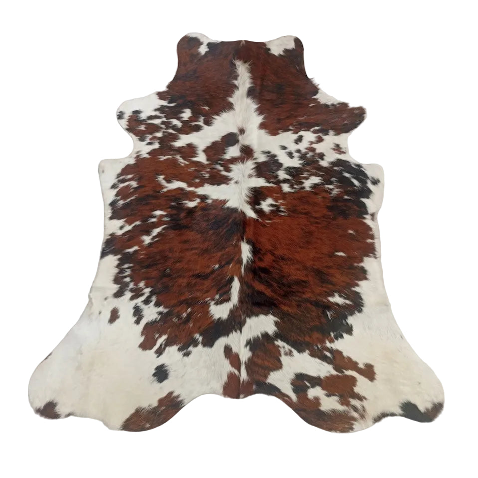 Cowhide Rug from Cowhide Rugs London, size 1.86m x 1.66m, natural brown and white cowhide pattern on a smooth surface.