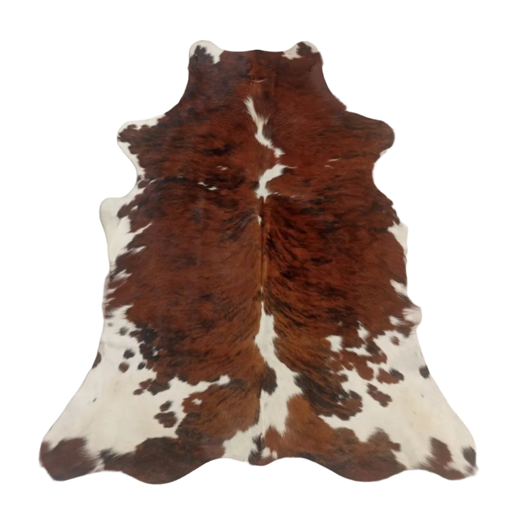 Cowhide Rug from Cowhide Rugs London, 1.78m x 1.50m, natural cowhide with unique markings and soft texture.